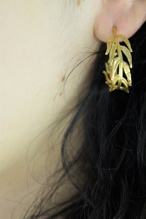 Gold Hoop Earrings – 14K Gold Plated Hoops with Real Leaf Botanical