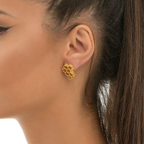 Gold Honeycomb Earrings – 18k Gold Plated Recycled Brass Jewelry With
