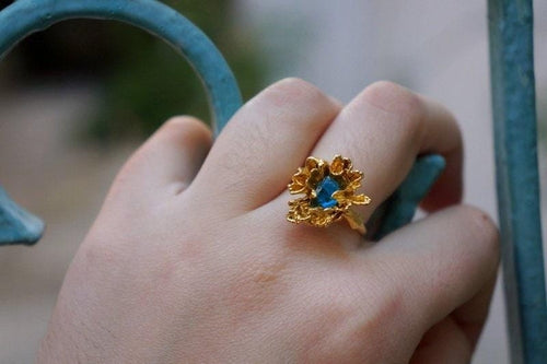 Wild Daisy Ring: Sterling Silver with Bright Blue Murano Glass