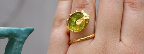 Gold Sea Shell Ring, Gold-Plated Sterling Silver Jewelry, Murano Stone