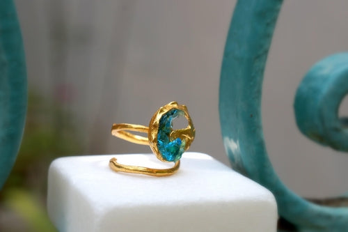 Gold Sea Shell Ring, Gold-Plated Sterling Silver Jewelry, Murano Stone