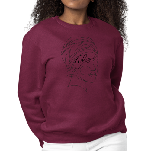 Womens Graphic Sweatshirt Say it Soul - "Chosen" Black Woman Line Art